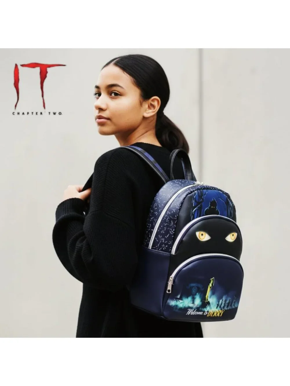 Mini Black Pennywise Backpack - 11 Inch, Perfect for Halloween & Everyday Use